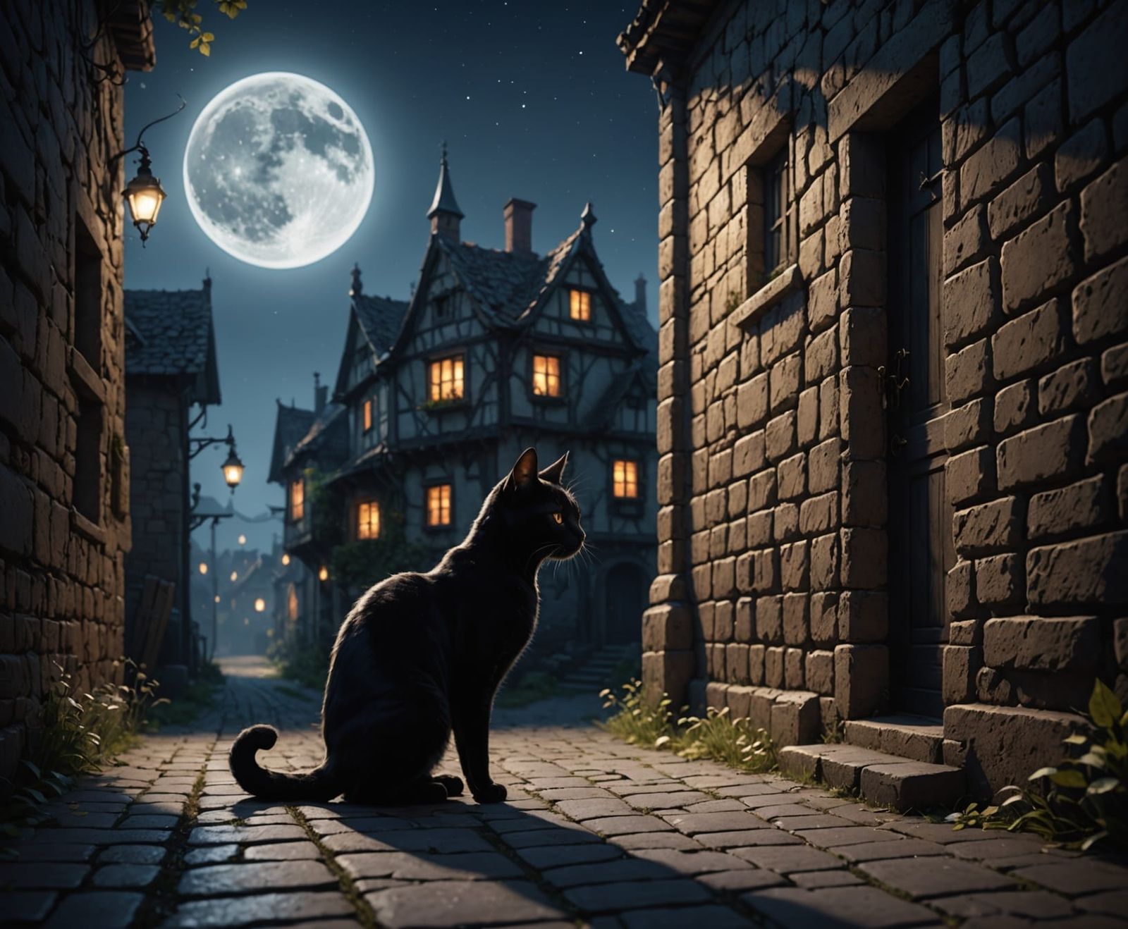 Moonlit Feline Silhouette