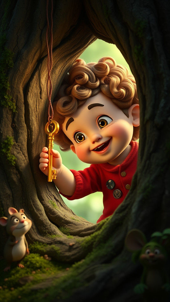 Toddler Timmy Reaches for Golden Key: 3D Disney Style