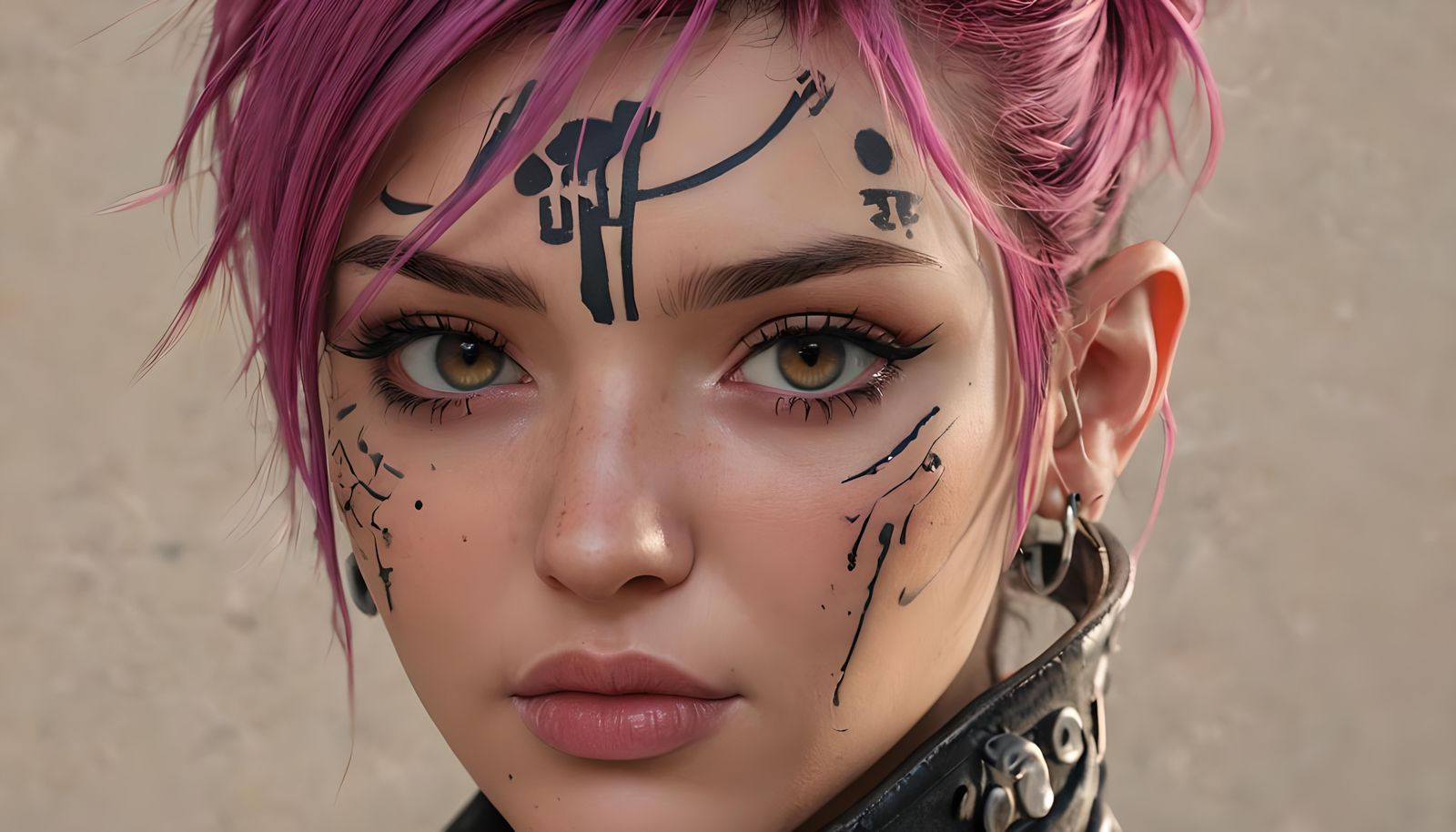 Cyberpunk Anime Woman Portrait with Tattoos