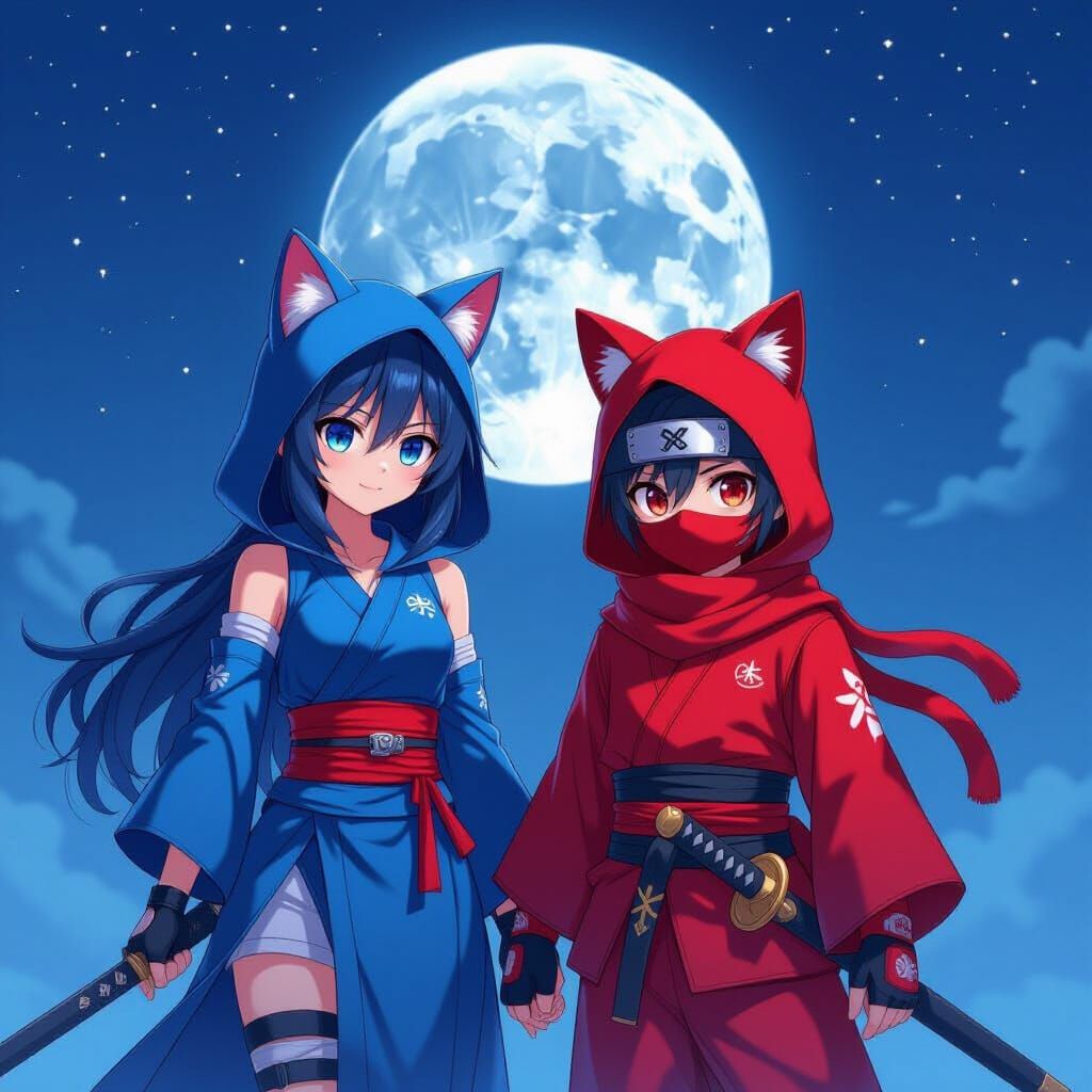 Anime Ninja Couple with Cat Ears in 3D Style