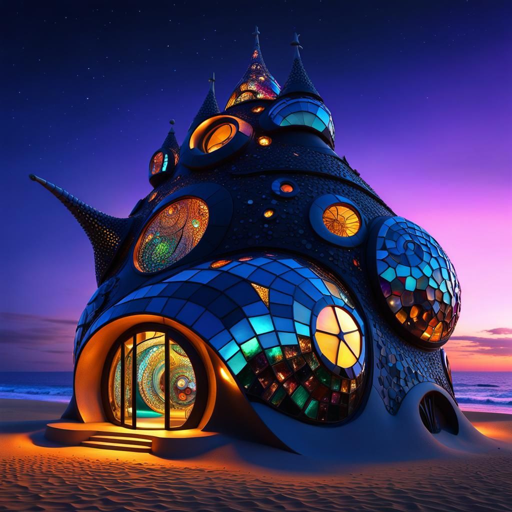 Futuristic Snail House on Distant Planet in Gaudi Style
