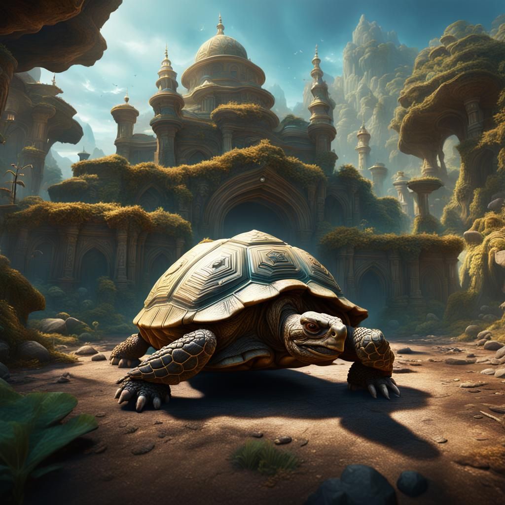 Fantastical Tortoise Awakening: Detailed Matte Painting