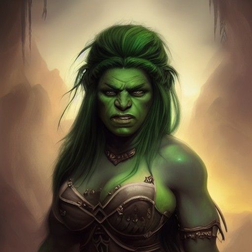 Beautiful Female Orc Barbarian in Oil Painting Style