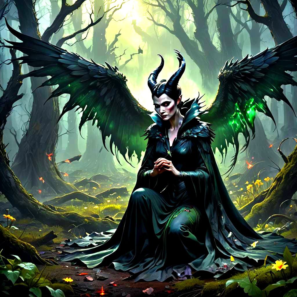 Maleficent's Sorrow: Fantasy Scene of Loss and Transformatio...