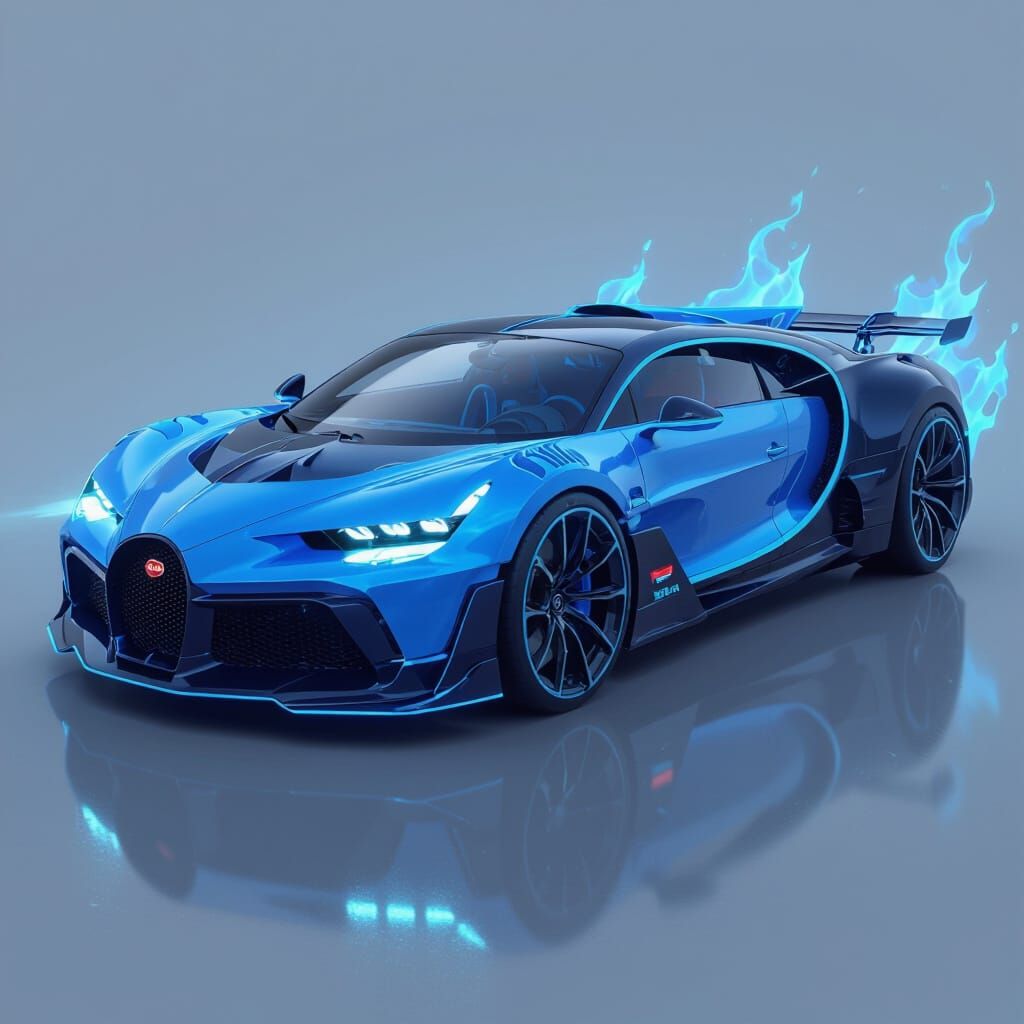 Futuristic Bugatti with Blue Flame Design