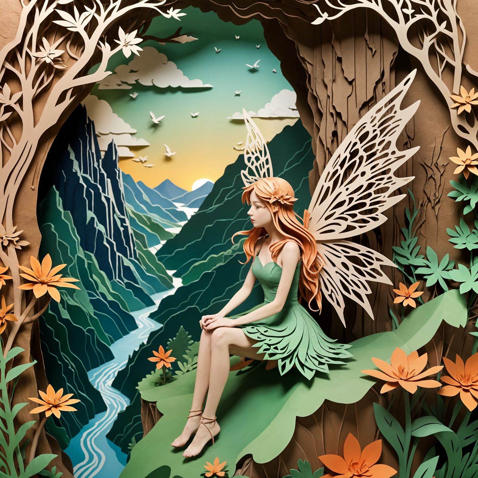 Kirigami Fairy on Paper Mountain