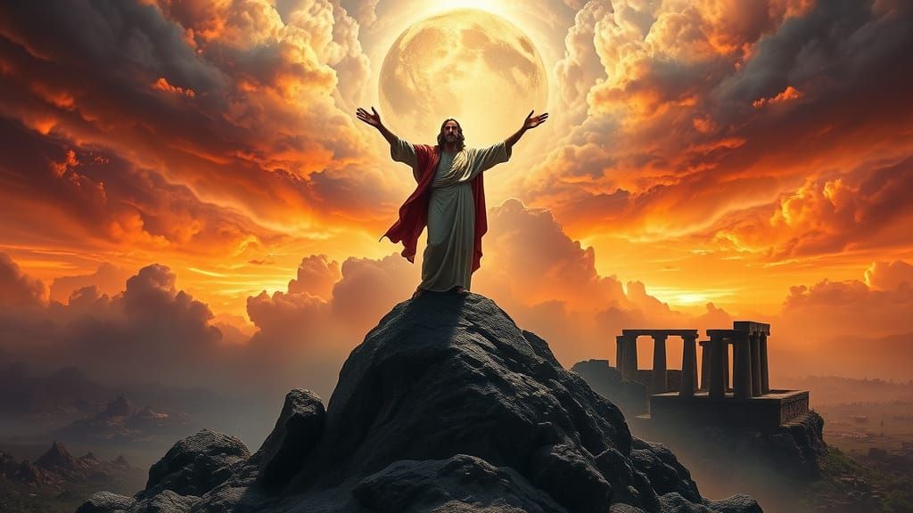 Epic Jesus Ascension Scene in Apocalyptic Landscape