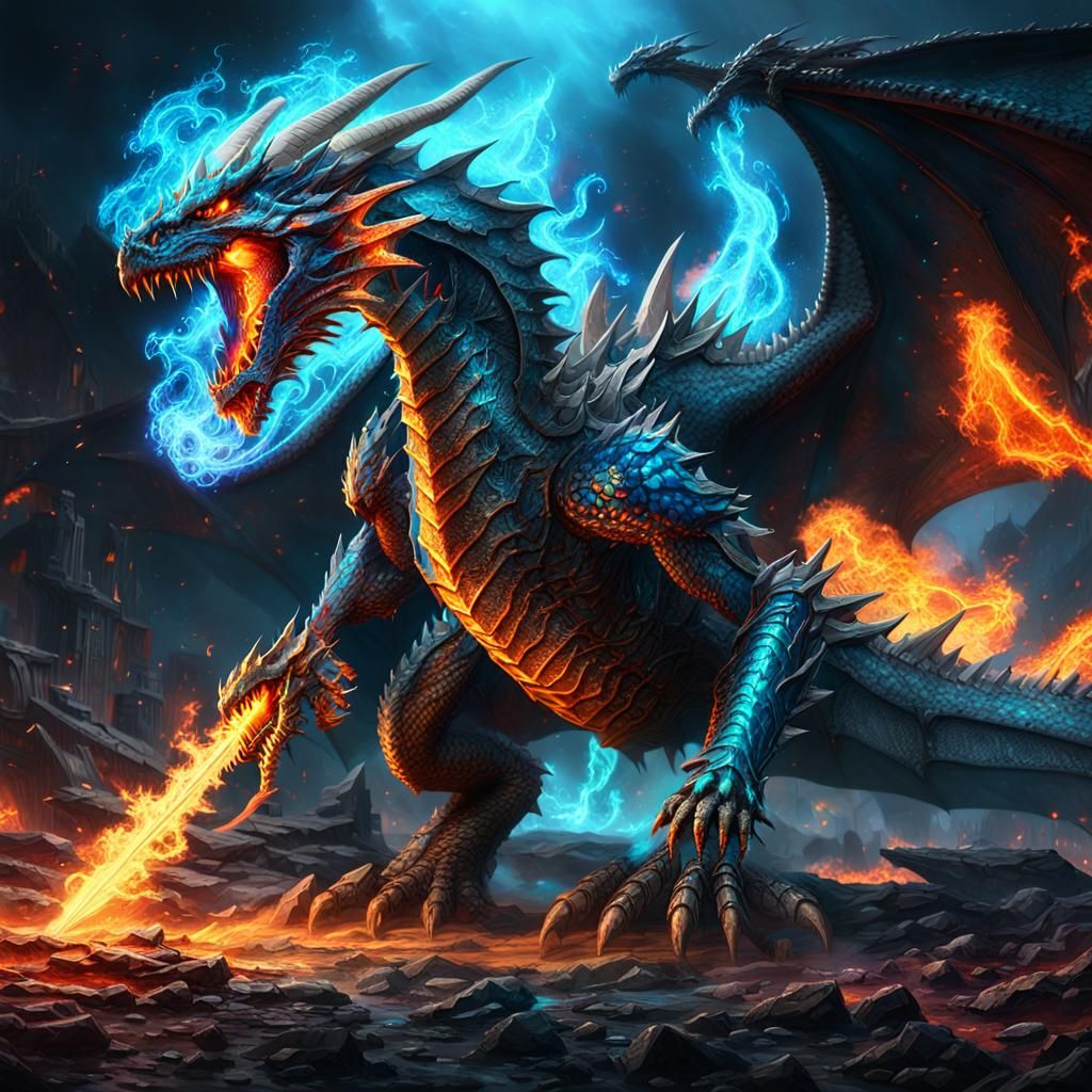 Epic Sci-Fi Battle: Dragon vs. Knight in a Flaming Inferno