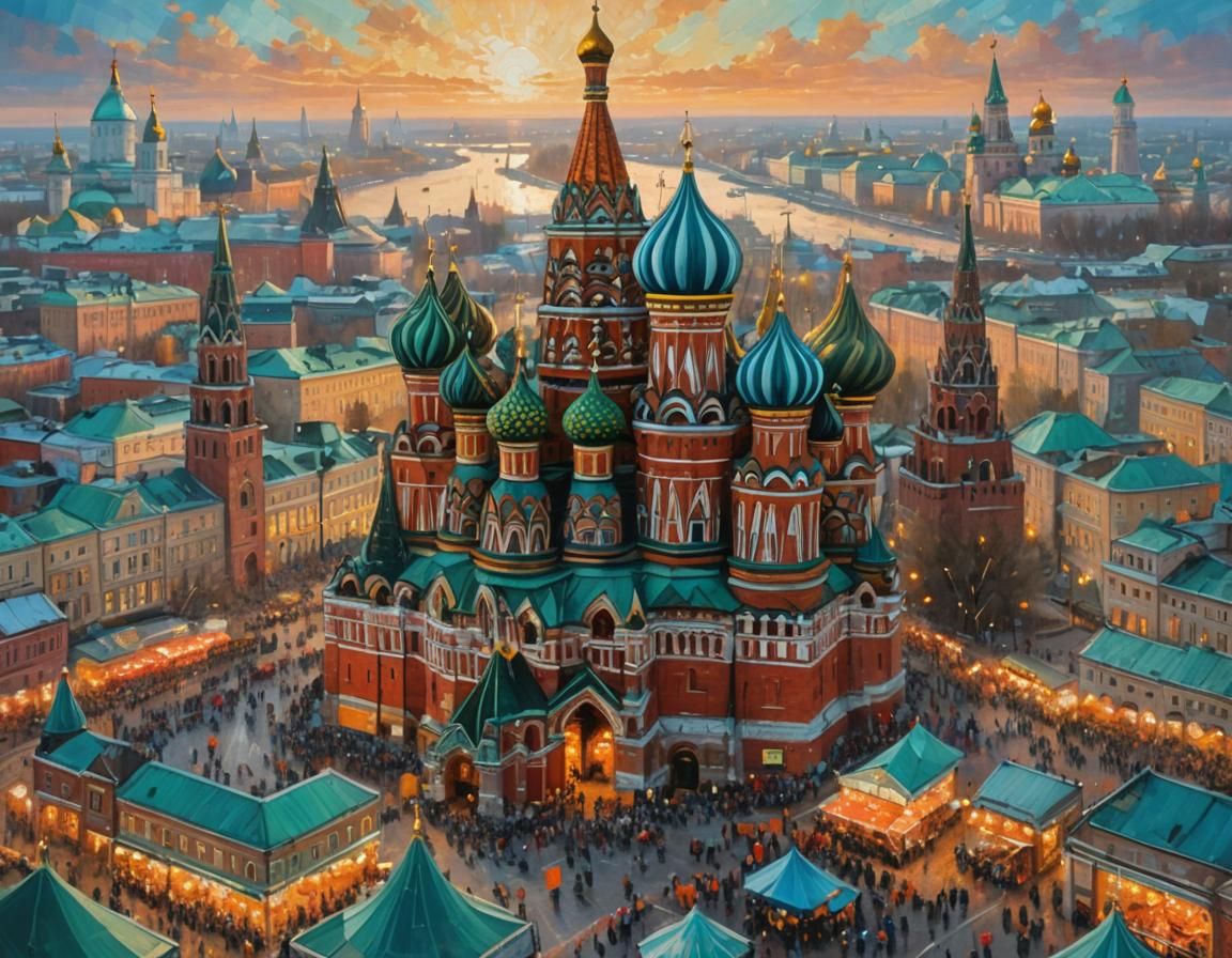 Moscow Skyline: Russian Realism Oil Painting