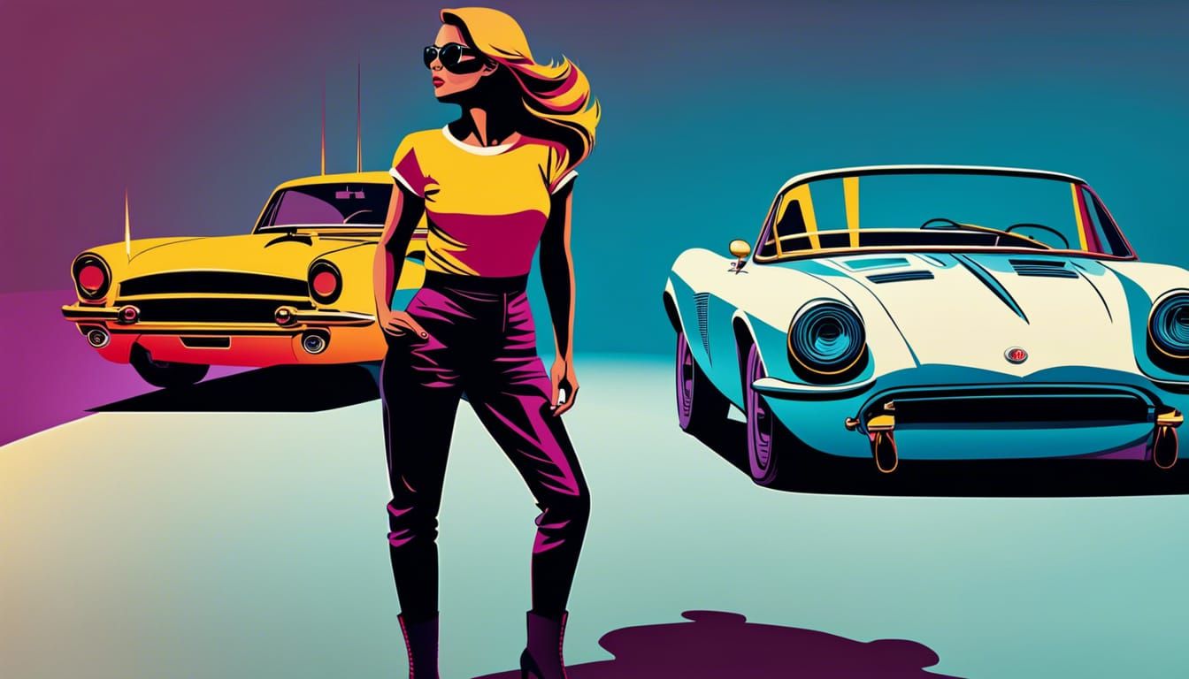 Woman Lifts Car in Pop Art Style