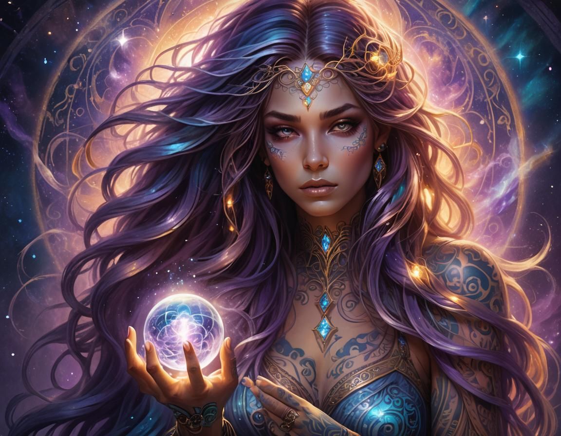 Mystical Woman with Glowing Orb, Fantasy Art