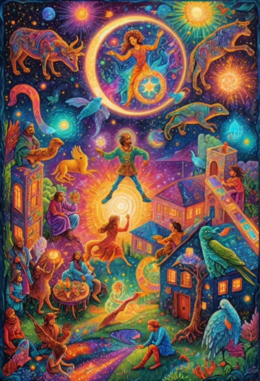 Vibrant Astral Dreamscape in Mixed Media