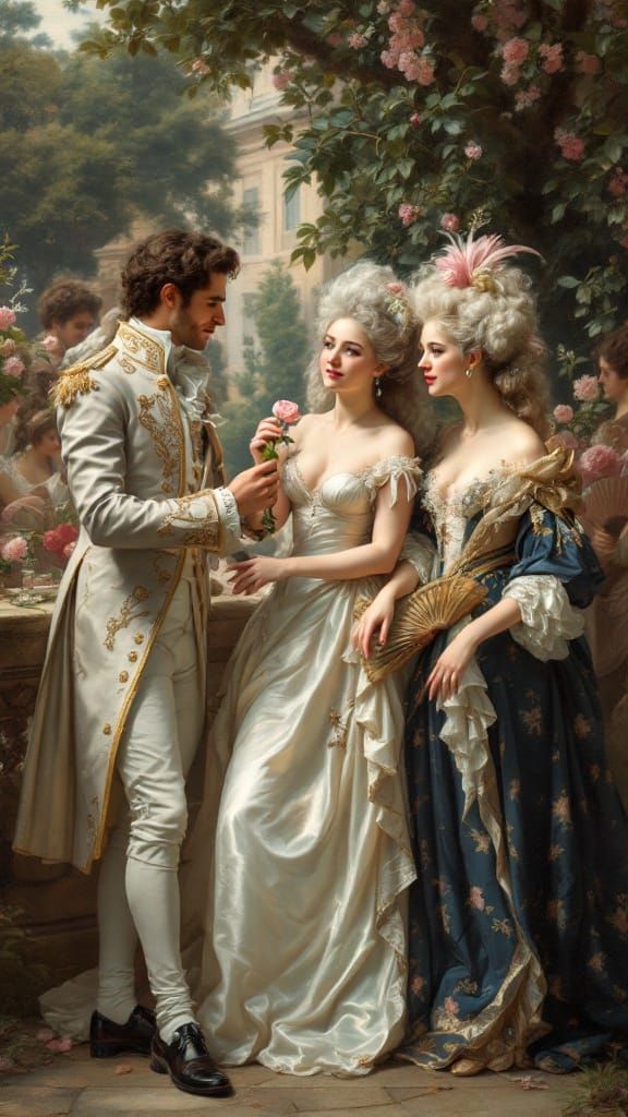 Elegant Nobles in a Grand Rococo Garden Scene