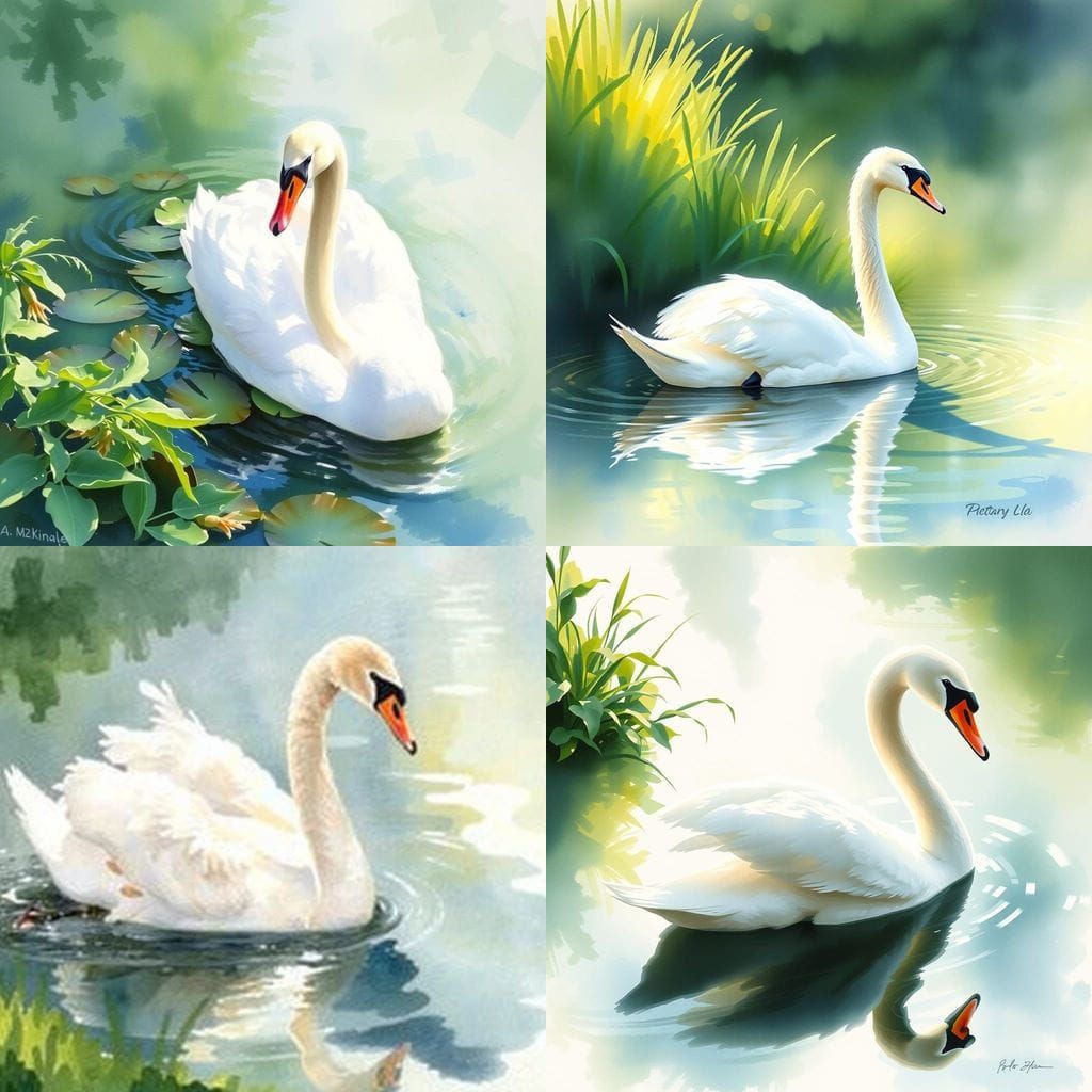 Elegant Swan in Watercolour Serenity