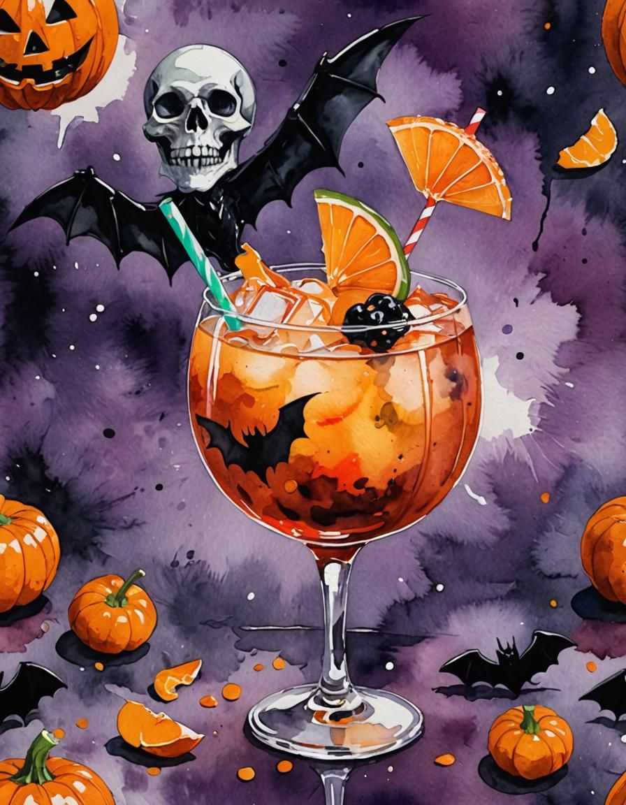 Halloween Cocktail in Gouache Style