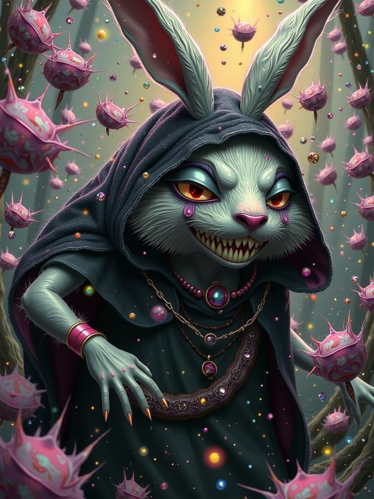 Surreal Easter Bunny in Dark Whimsical Wonderland