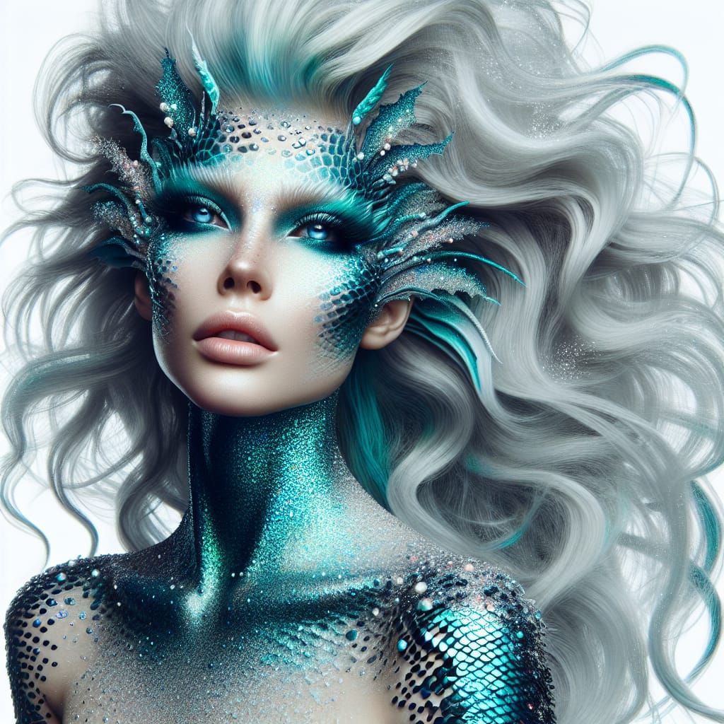 Radiant Mermaid Queen with Turquoise Hair