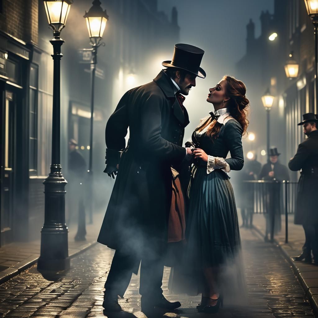 Jack the Ripper and Barmaid in Foggy London