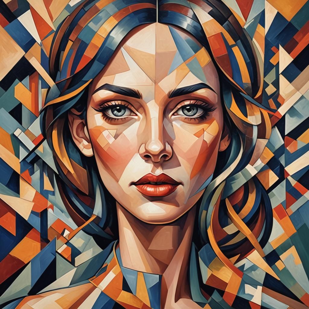 Breathtaking Female Portrait in Cubist Art Deco Style