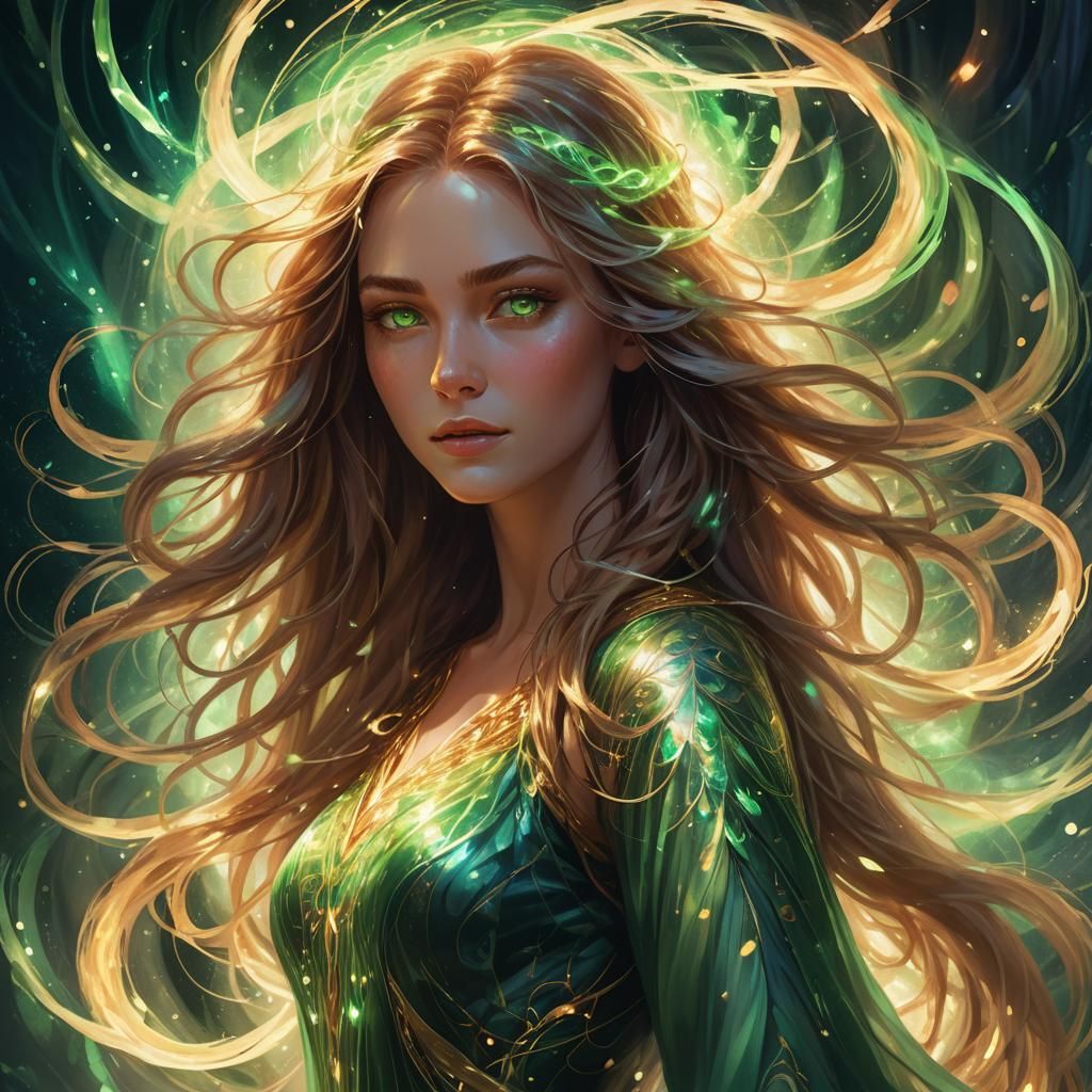 Enchanting Woman with Glowing Eyes in Ethereal Digital Art