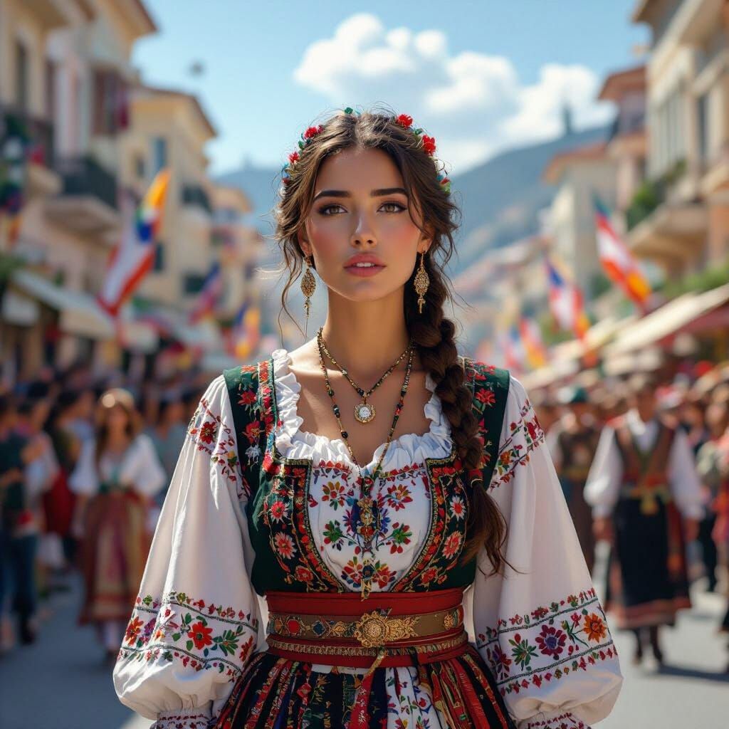 Macedonian Woman in Athens Parade, Romantic Digital Painting