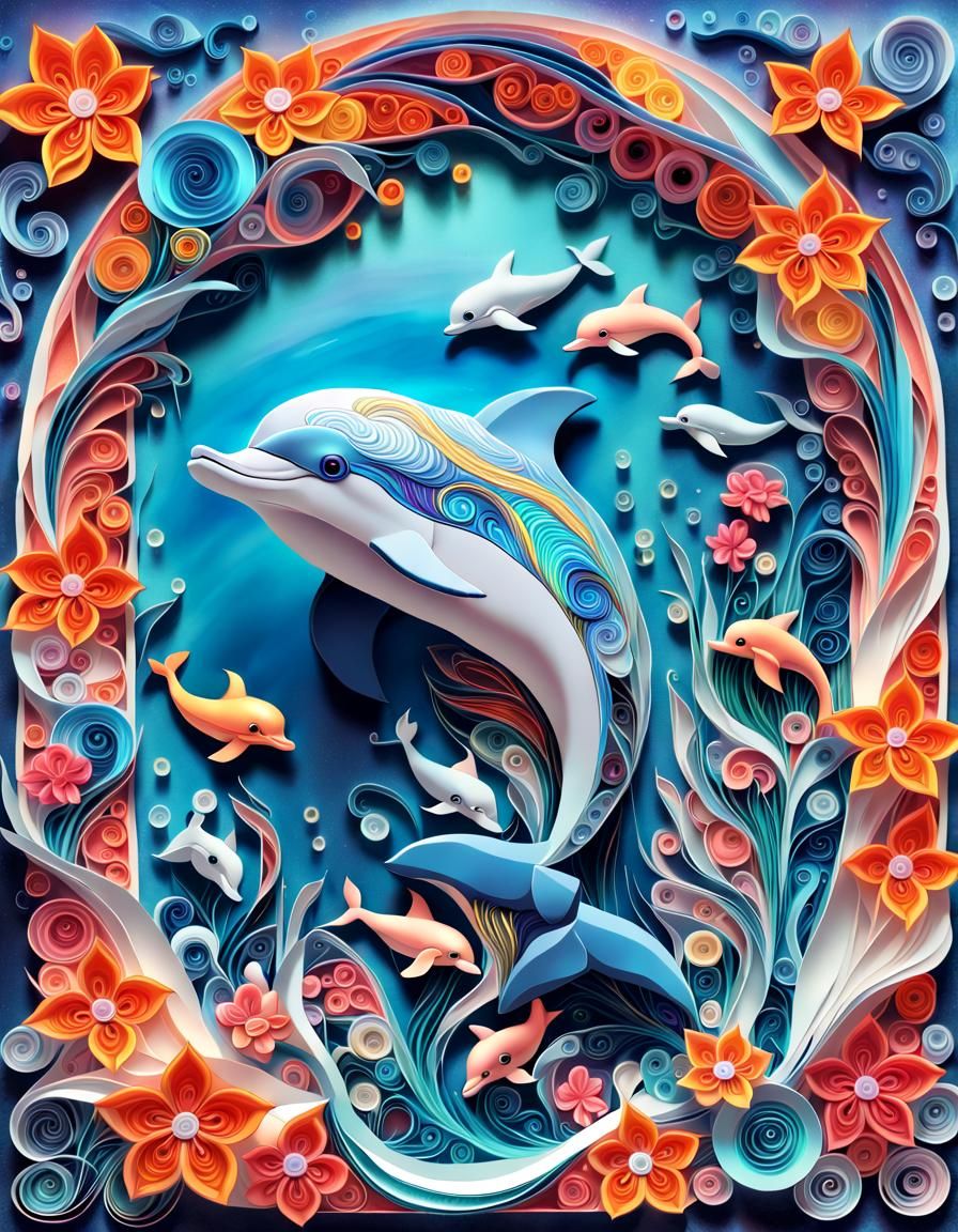 Paper Quilled Dolphin: Ethereal Fantasy Concept Art