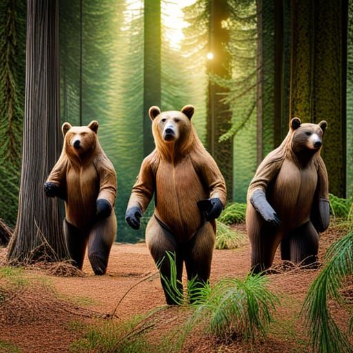Grizzly Bear Squad Patrolling Redwood Forest