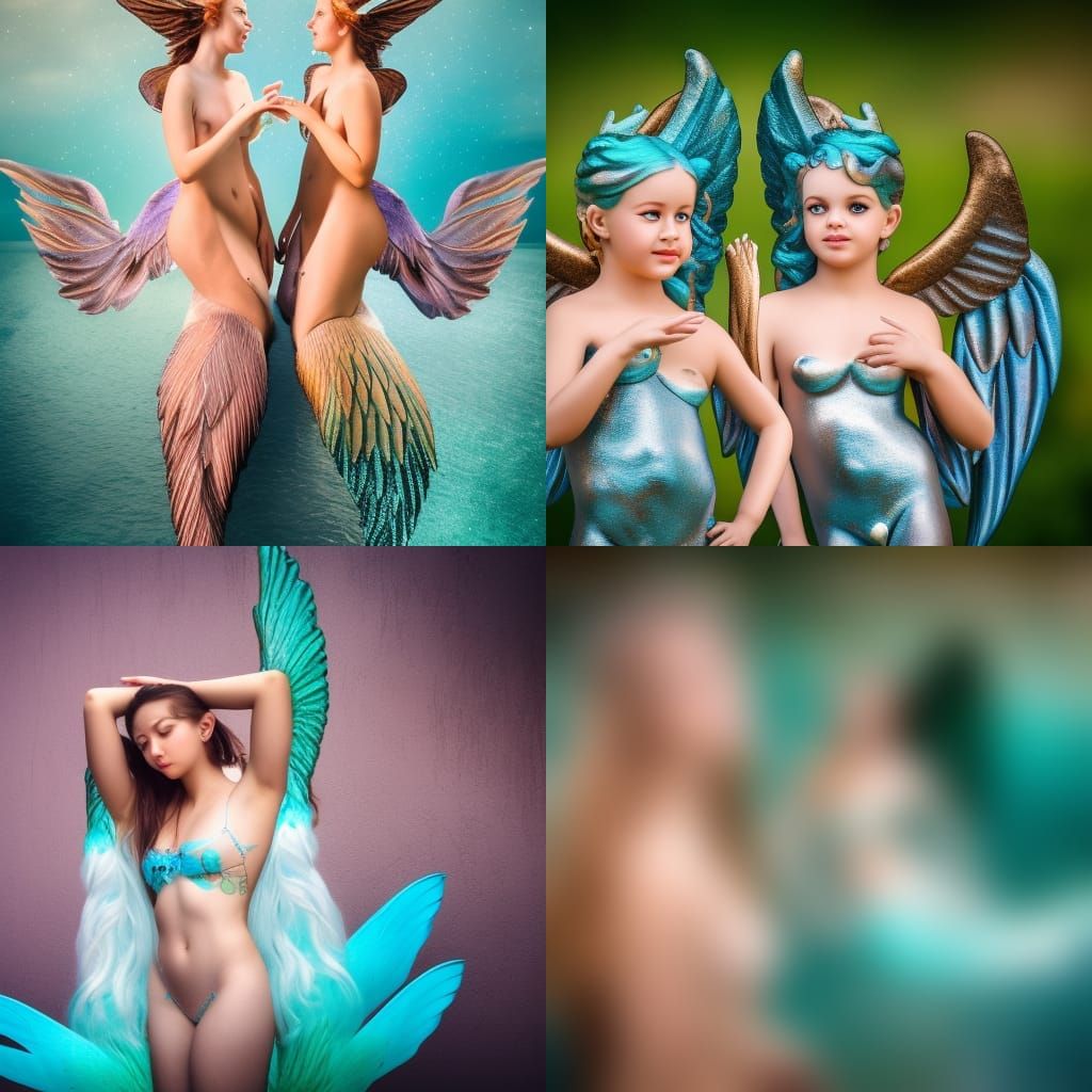 Winged Mermaids and Mermen in Natural Light