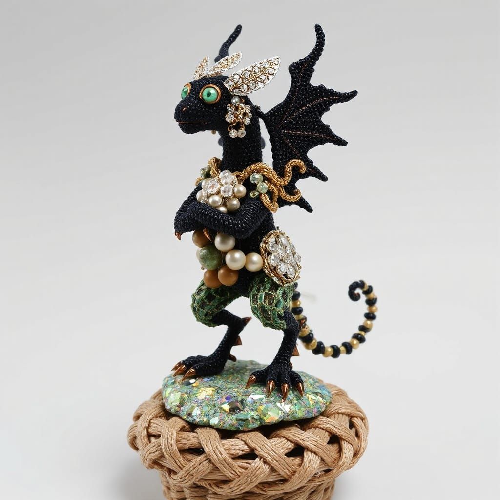 Beaded Mythical Creature on Gemstone Pedestal