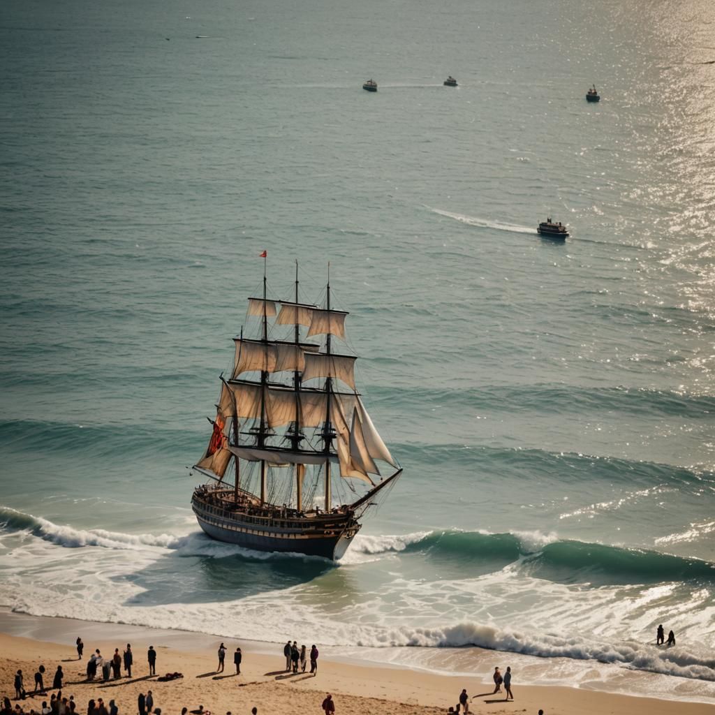 Antique Ship Cruises on Turquoise Sea