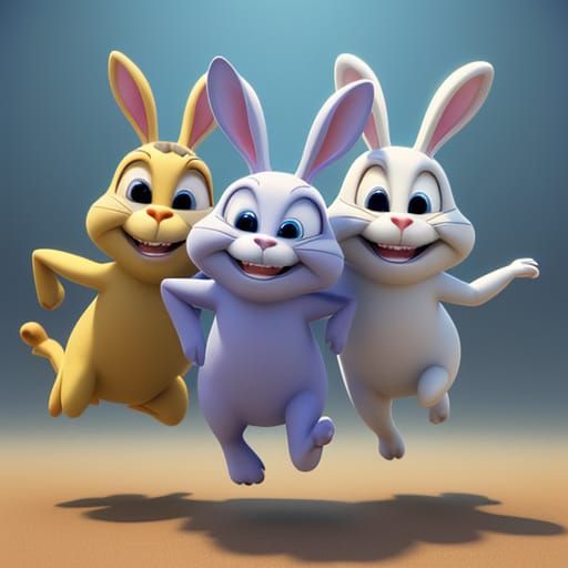 Three wacky racing bunnies.