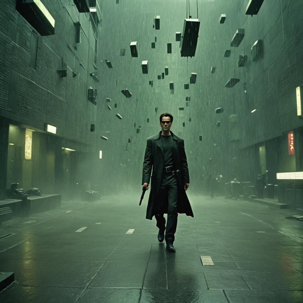 Cinematic Matrix Scene with Film Grain Effect