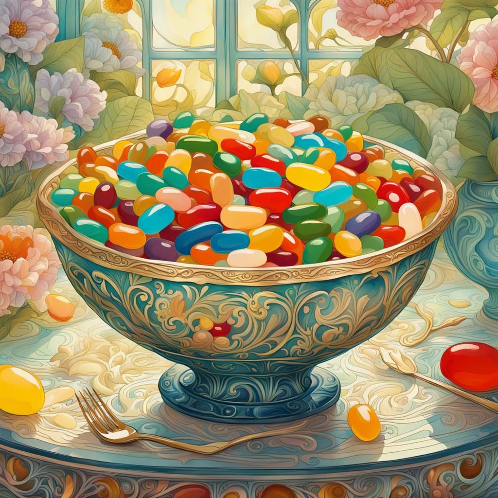 Art Nouveau Jelly Beans in Lush Garden