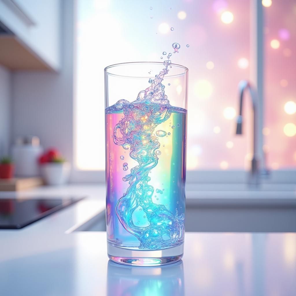 Rainbow Water Glass in Pixar-Inspired 3D Art