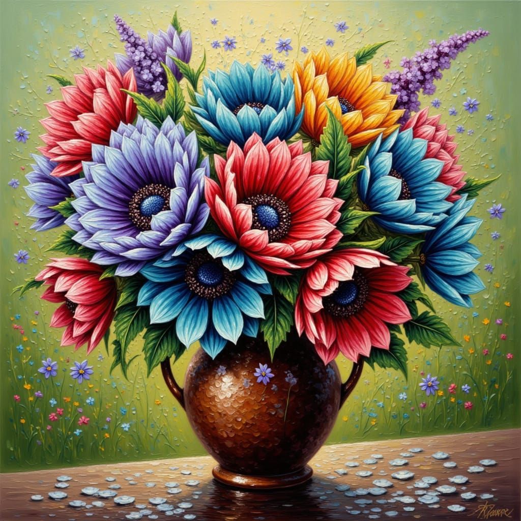 Wildflower Bouquet as Impasto Oil Painting