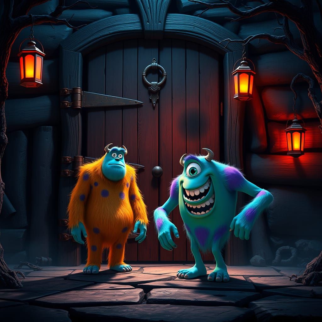 Monsters Inc Door Scene in Detailed Matte Painting Style