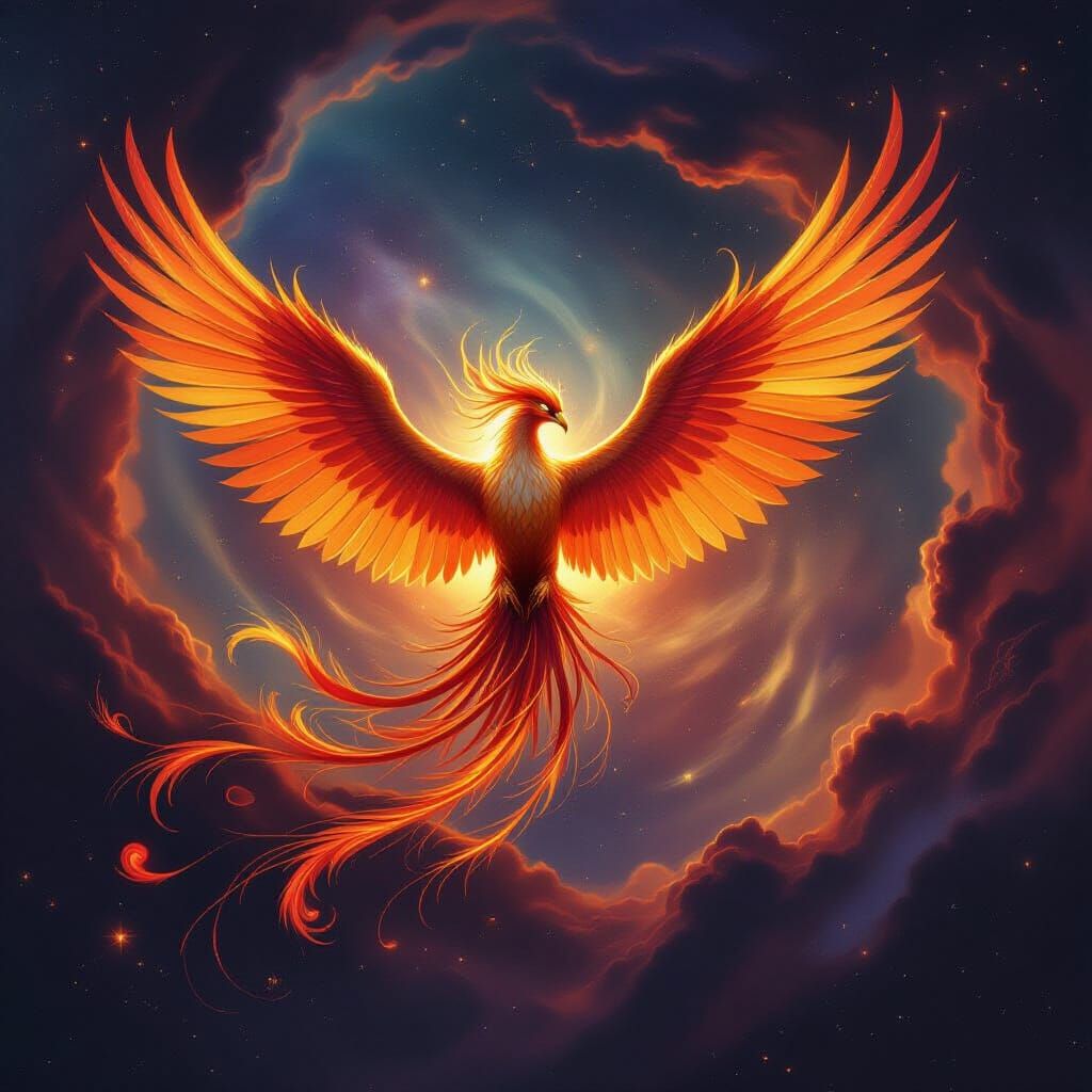Majestic Phoenix Erupts from Cosmic Vortex