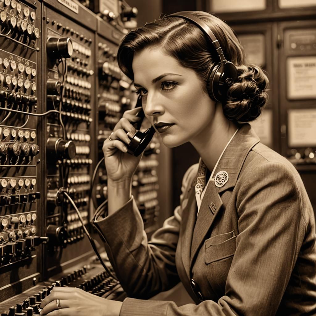 1930s Telephone Operator at Switchboard in Sepia