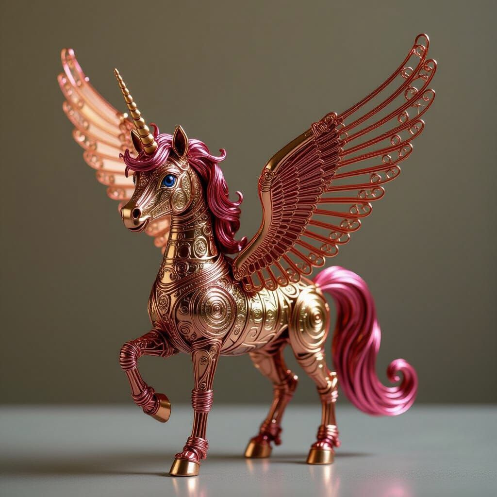 Golden Wire Alicorn with Outstretched Wings