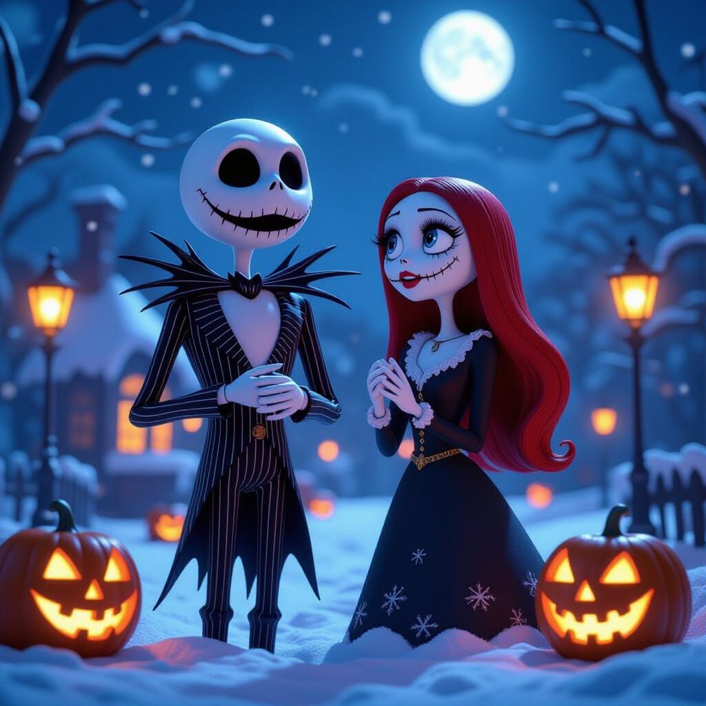 Jack and Sally Caroling in Spooky Halloween Town