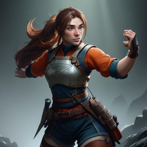 Attractive Dwarf Chasing Wolverine Cub, Hyperdetailed Digita...