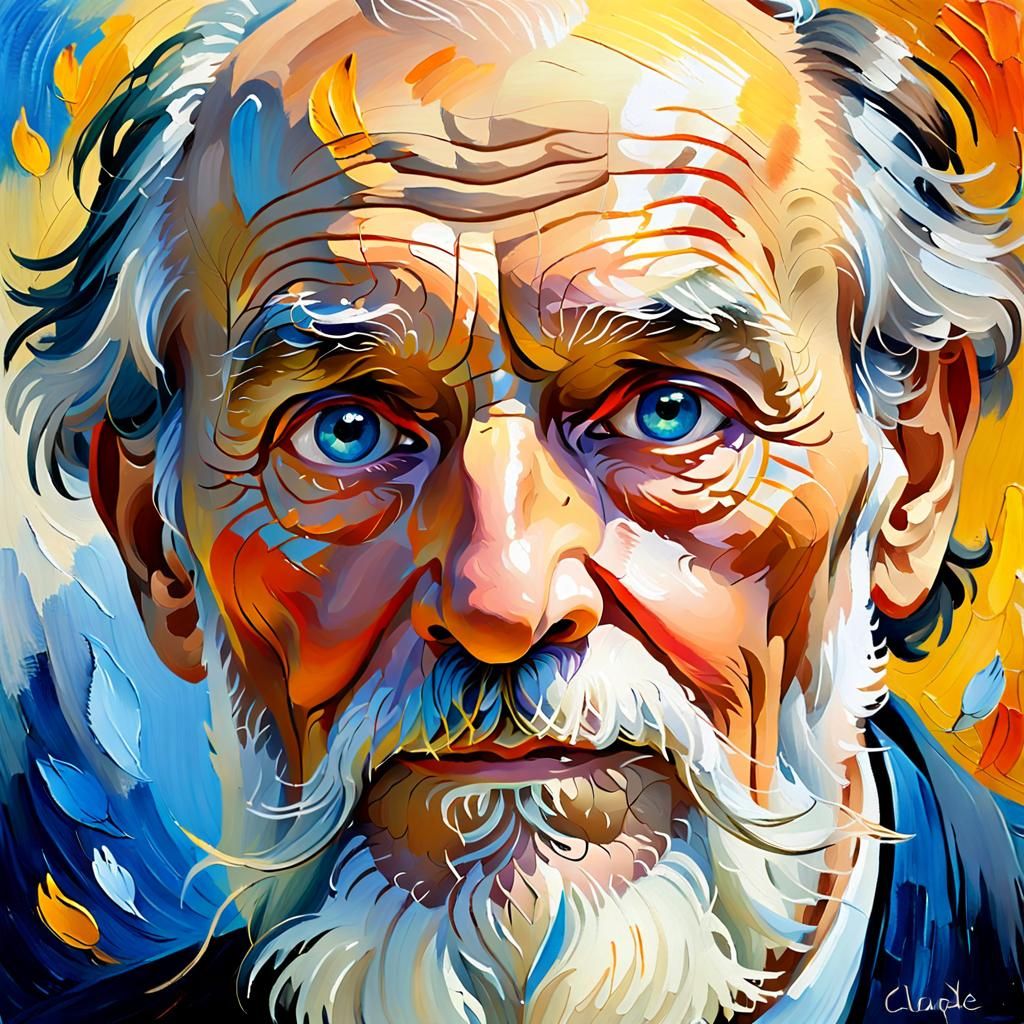 Kind Elder Portrait in Impressionist Oil Painting Style