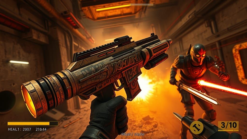 High-Action Scene with Plasma Rifle and Mutant Raiders