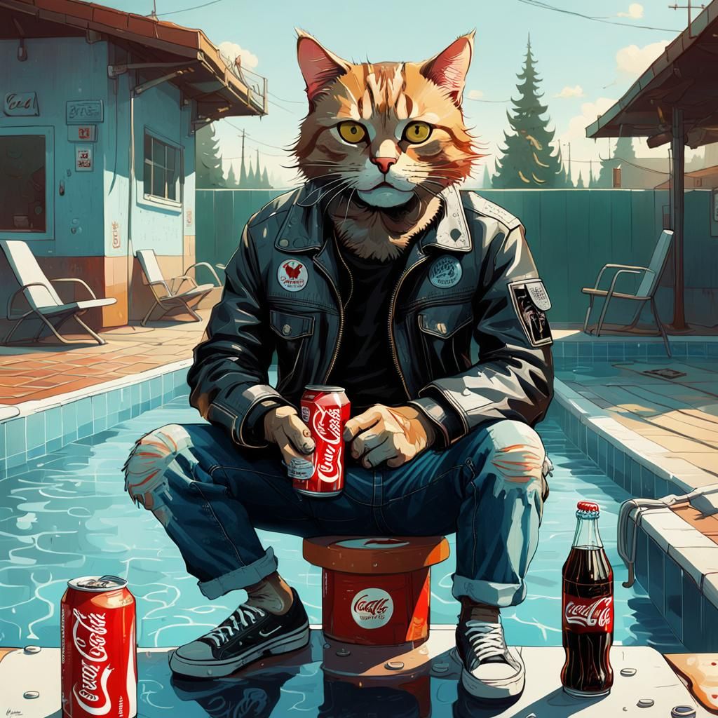 Grumpy Cat Drinks Coke: Hyperrealistic Cinematic Portrait