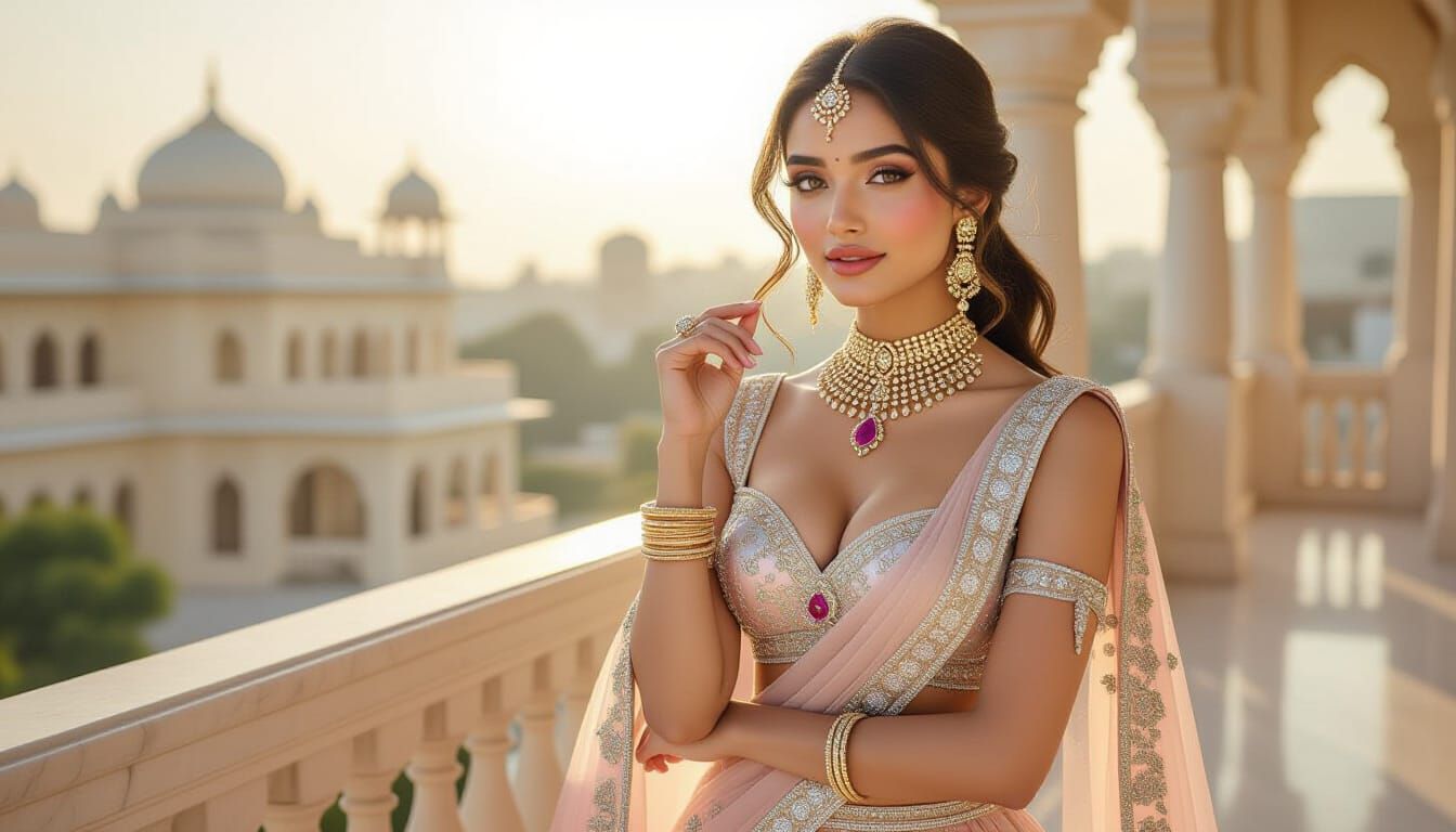 Royal Beauty in Silver Lehenga, Photorealistic 8K