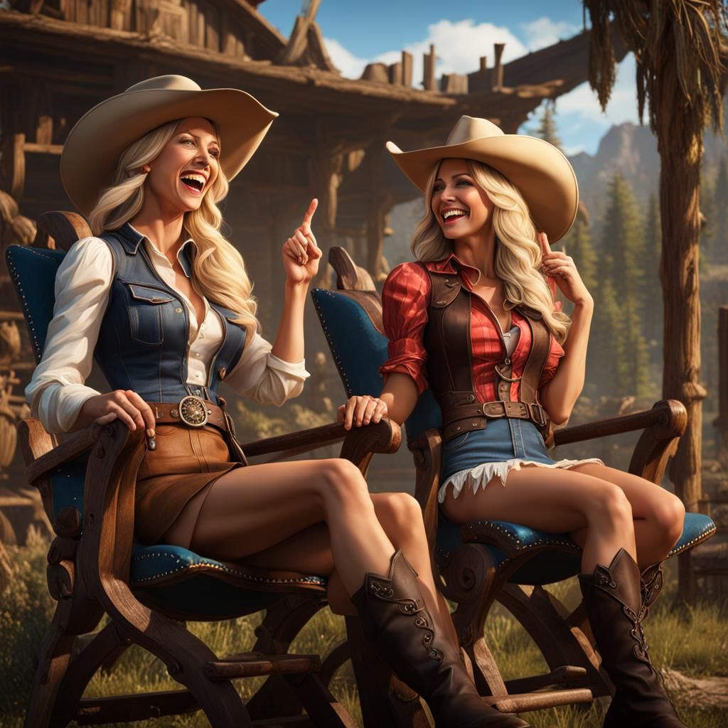 Two Cowgirls in Detailed Fantasy Art Style
