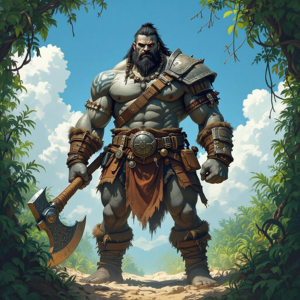 Goliath Warrior in Jungle, Fantasy Art