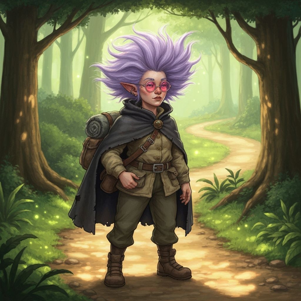 Lavender Gnome Explorer in Enchanted Forest