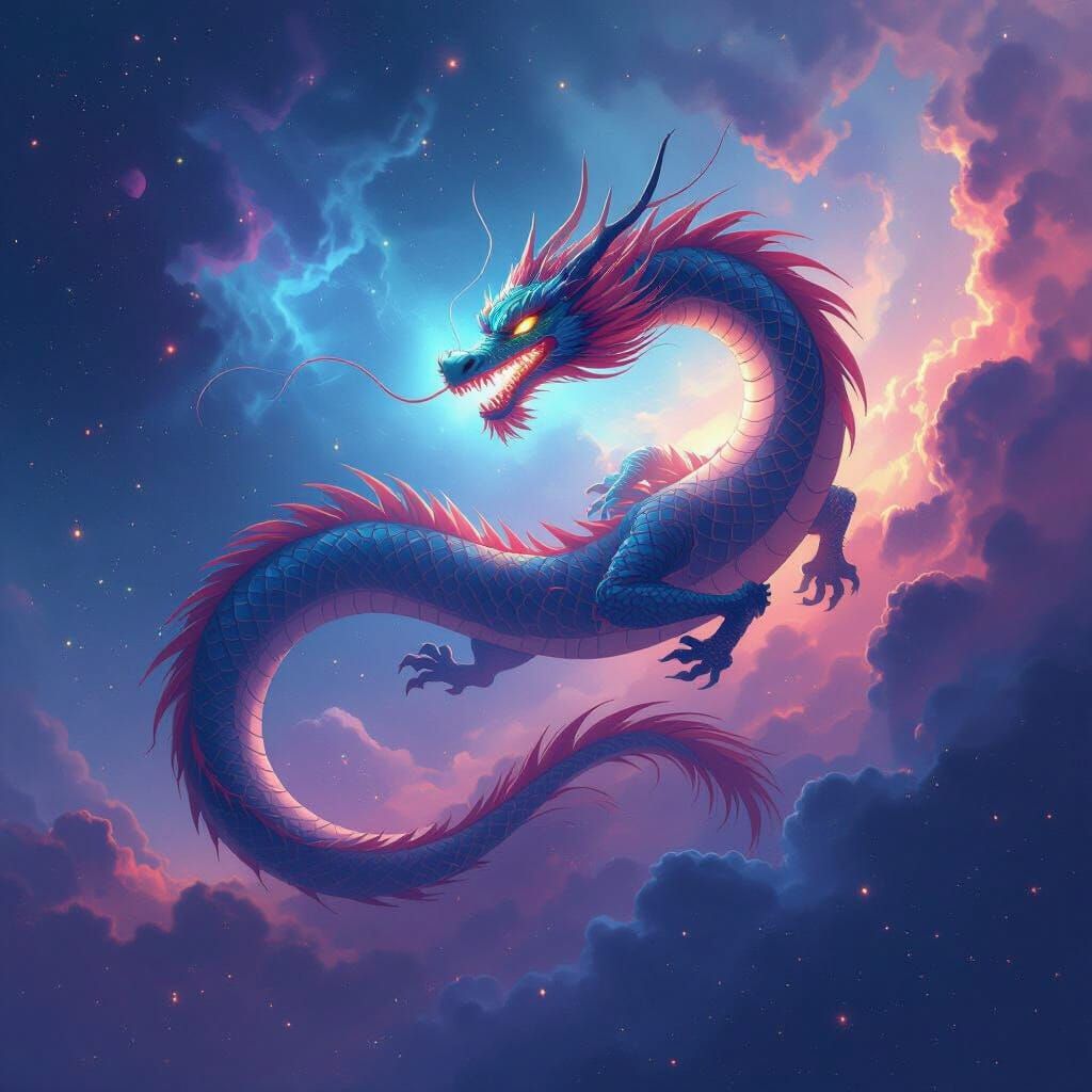 Ancient Chinese Dragon in Vibrant Cosmic Anime Style