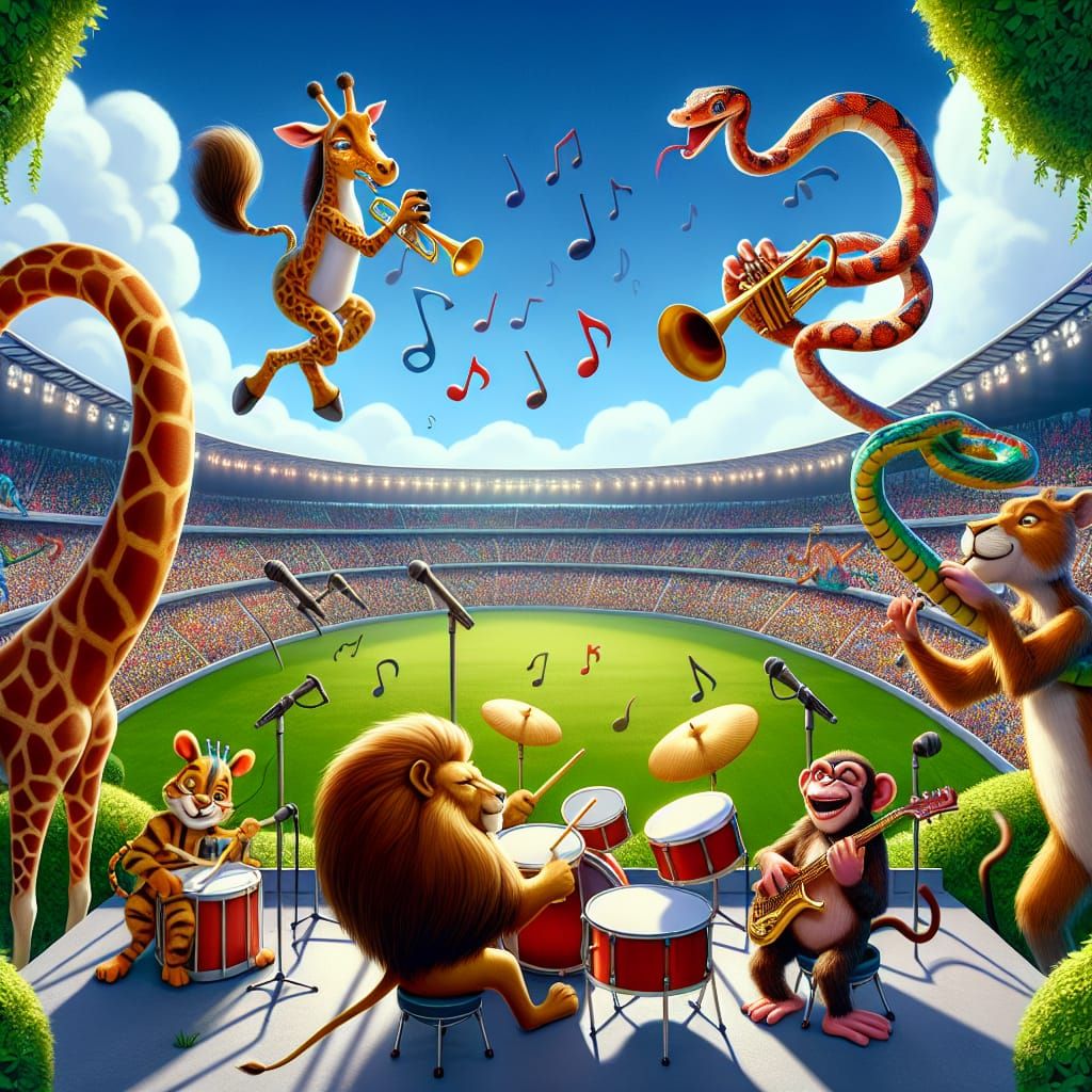 Energetic Animal Jazz Band Performance in Stadium